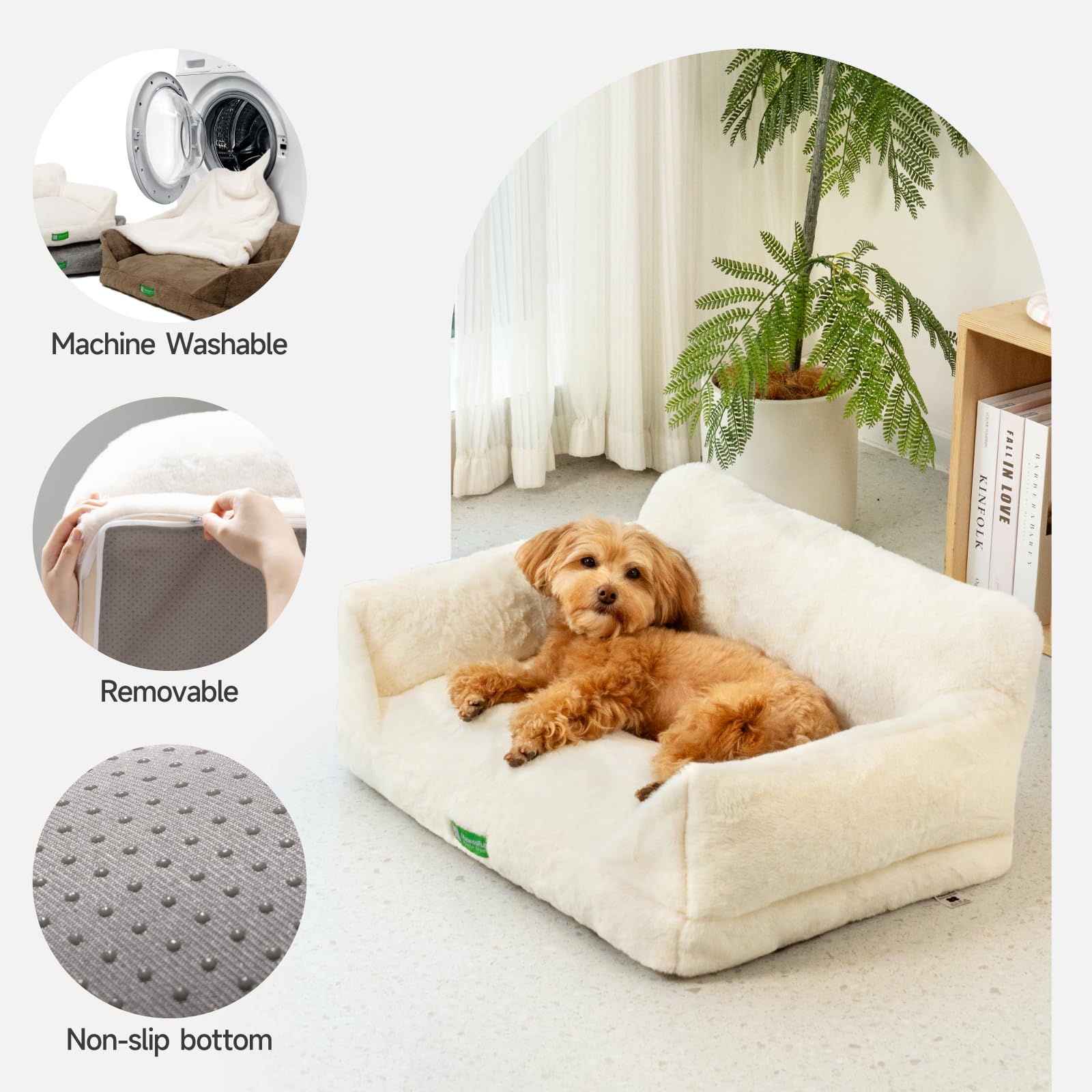 MEWOOFUN Cat Sofa Cat Bed for Indoor Cats, Kitten Bed Pet Sofa with Removable Washable Cover and Non-Slip Bottom for Small Dogs, 65x45cm White