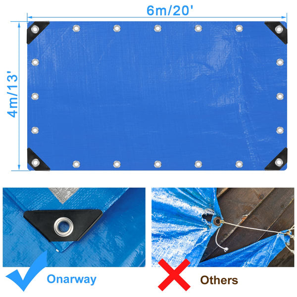 Onarway Tarpaulin 3m x 4m Thicken Tarpaulin Waterproof Heavy Duty 110GSM with Reinforced Grommets, Tarp Sheet Cover for Multipurpose Outdoor Use, Blue