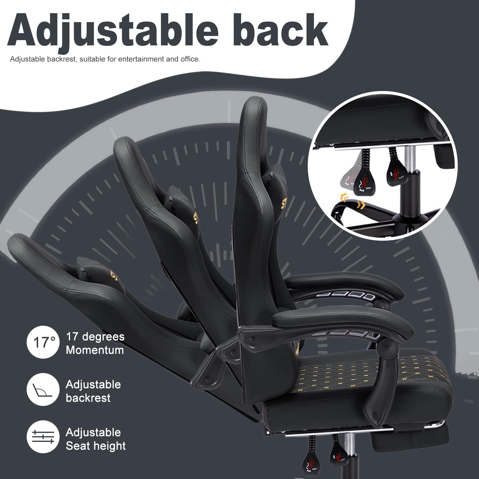 Symino Gaming Chair with Footrest, Computer Ergonomic Video Game Chair, Adjustable Swivel Task Chair with Lumbar Support, PC Chair, Office Chair PU Leather, Grey&White