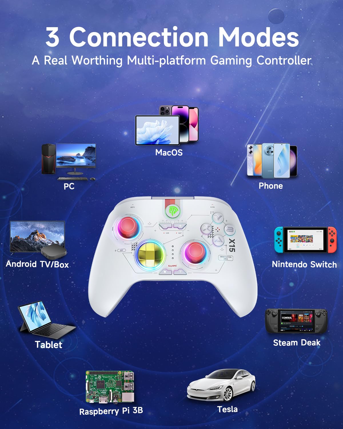 EasySMX X15 Wireless PC Controller with Hall Triggers, Hall Joysticks, Enhanced Bluetooth Game Controller,No Drift No Deadzone effect, Compatible with Windows PC, Android, Steam and Switch