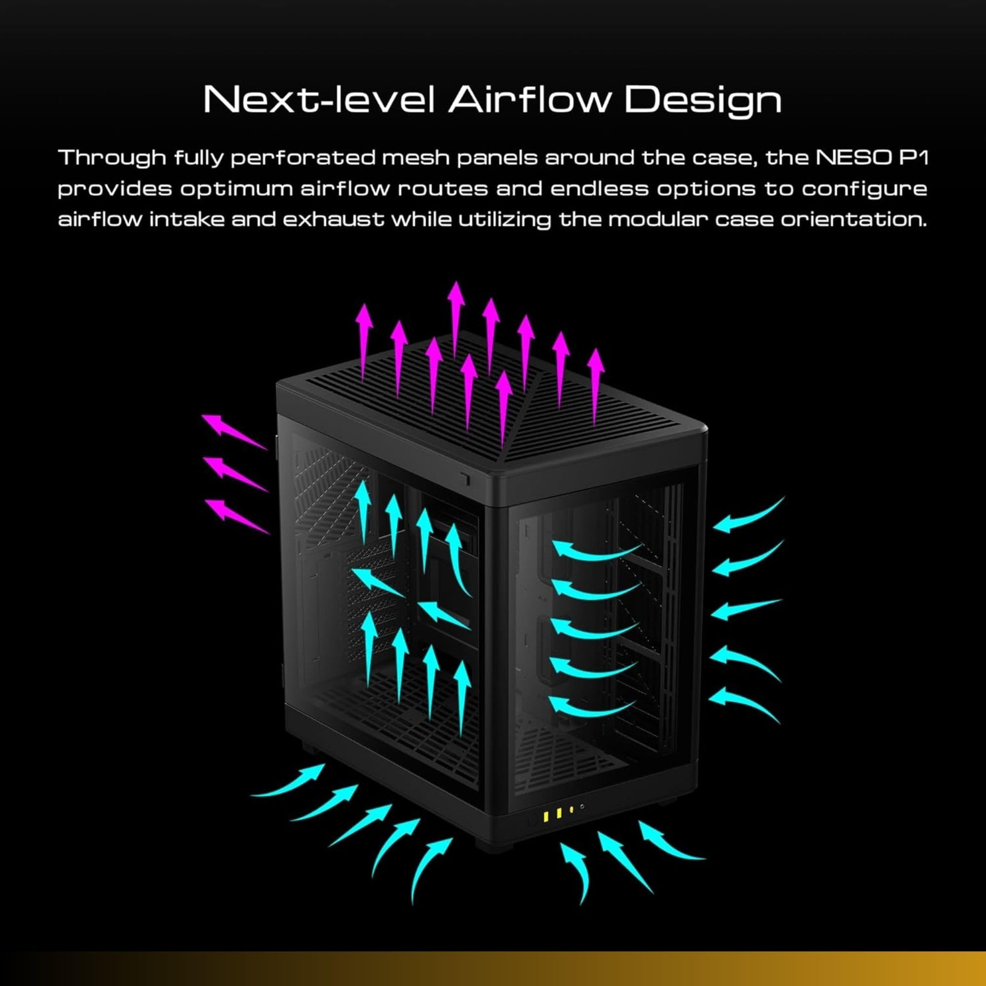 GAMDIAS PC Case, ATX Gaming Mid Tower, No-Hub, Real-time Monitor, Seamless Tempered Glass, Pre-install 3 x 120 mm ARGB PWM Fans, Side Vents Perforated, Black