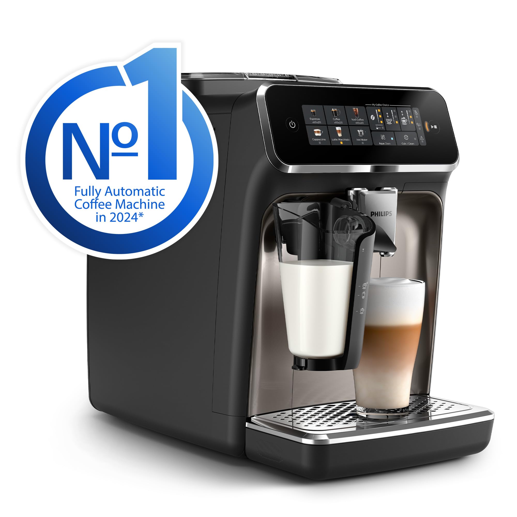 PHILIPS 5400 Series Bean to Cup Coffee Machine – 12 Coffee Varieties, LatteGo Milk Frother, Fastest-to-Clean, Ceramic Grinder, Fully Automatic Espresso & Cappuccino maker – Black, Silver (EP5446/70)