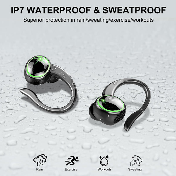 Wireless Earbuds, Bluetooth 5.4 Headphones, 50H+ Playtime Stereo Noise Canceling Headphones with 4 ENC Mic, Sport Ear buds with Earhooks, IPX7 Waterproof Wireless Earphones for Sport/Running/Gym