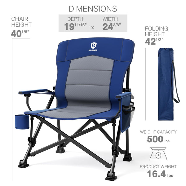 EVER ADVANCED Camping Chair for Adults Oversized 230KG, Folding Chair for Heavy People with Side Pocket, Heavy Duty Extra Wide with Hard Armrest Foldable Garden Fishing Outdoor Fold up