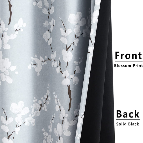 Fmfunctex Grey Floral Blackout Curtains for Bedroom 54 inch Drop Eyelet Curtains for Living Room Nursary Blossom Thermal Insulated Window Curtain