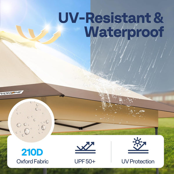 VIVOHOME Canopy Tent 3x3m Outdoor Shelter 2 Tiers Roof with Portable Wheel Carry Bag and 4 Sandbags Pop Up for Patio Garden Backyard