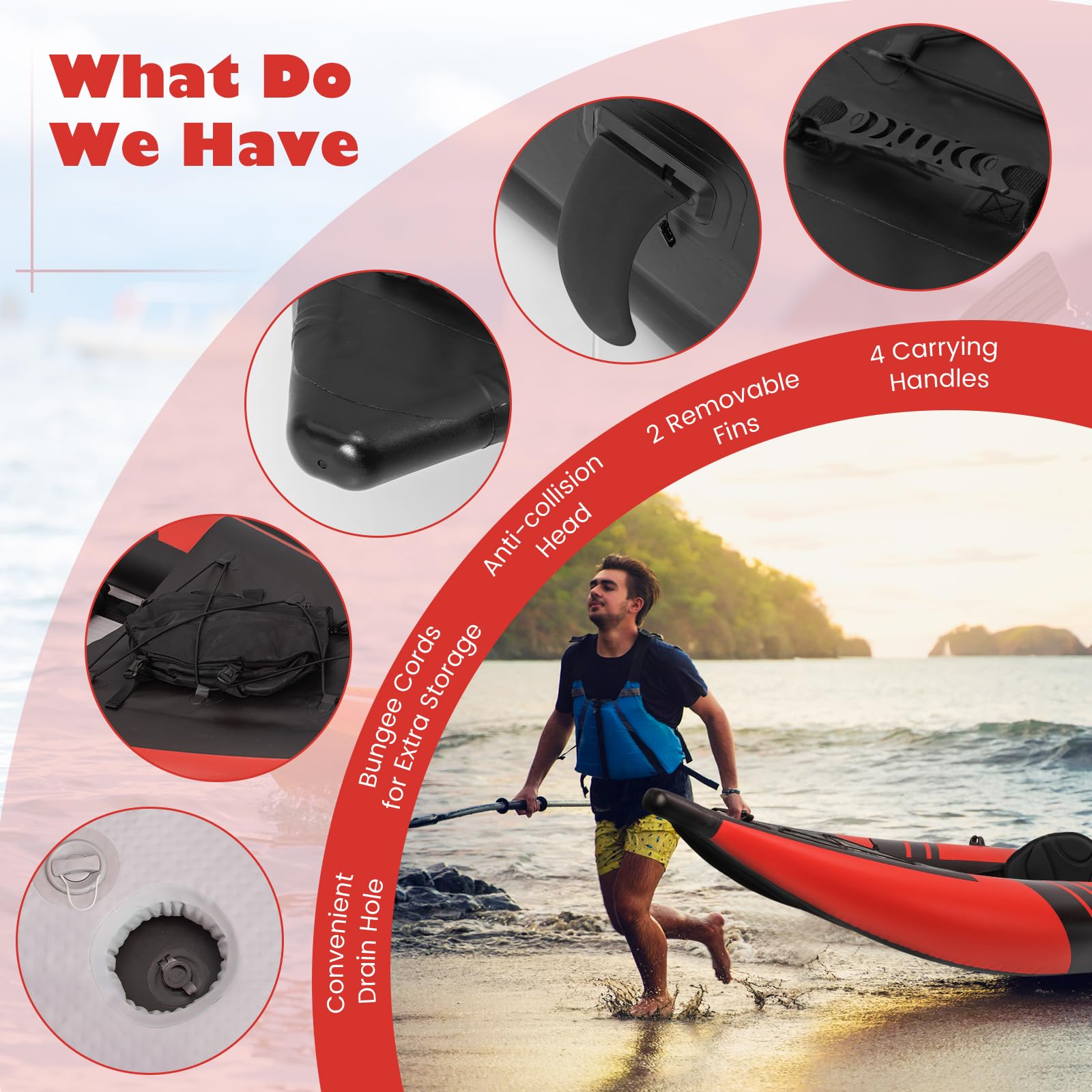 GYMAX Inflatable Kayak Set, 2-Person Inflatable Boat with Aluminum Oars, EVA Padded Seat, Fins, Hand Pump, Repair Kit and Carry Bag, Blow Up Canoe for Lakes, Rivers & Sea Shores