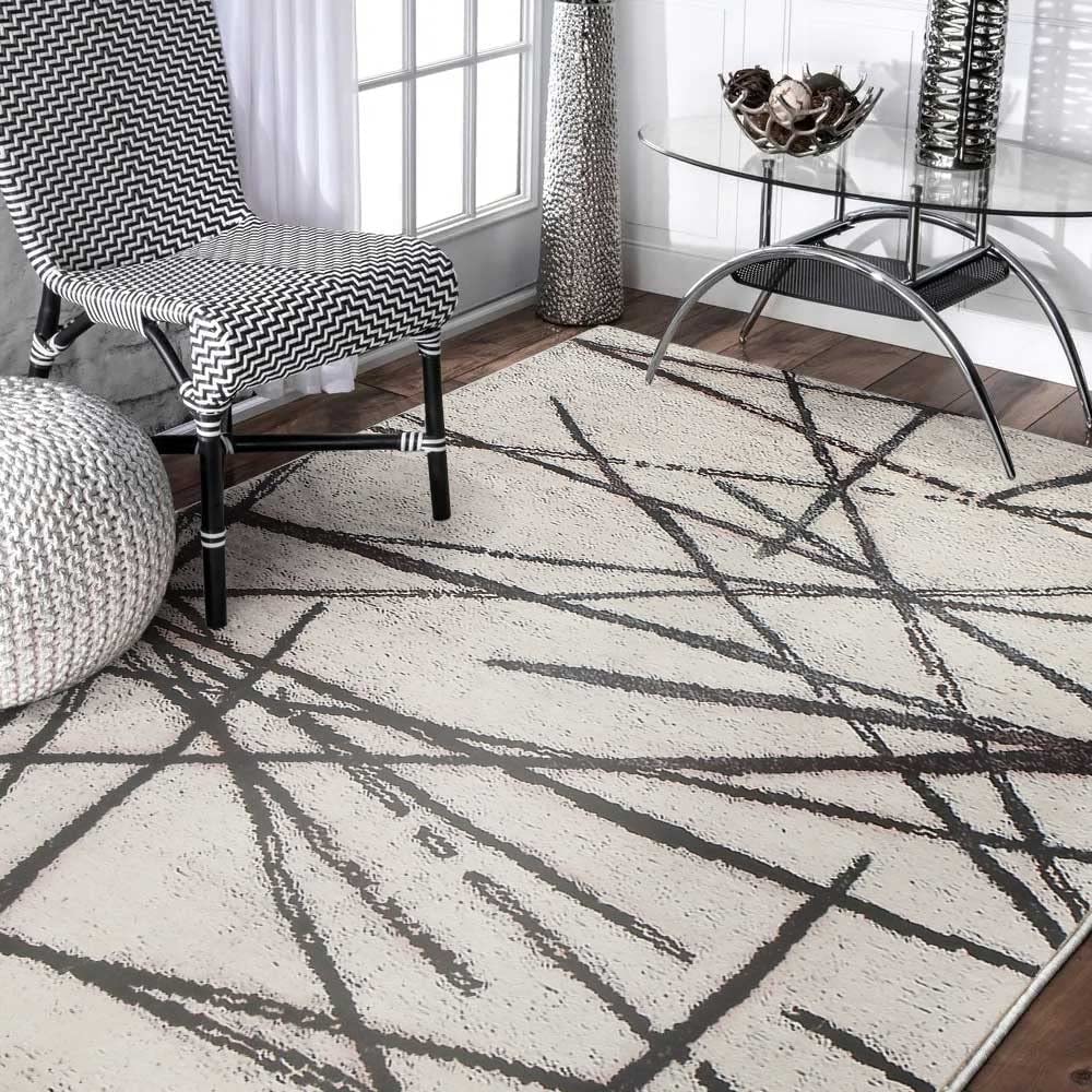 Calore Rugs Living Room Large Modern Soft Area Rug,Modern Simple Style Short Pile Beige pattern Carpet,Non-slip Large Abstract Straight Line Pattern