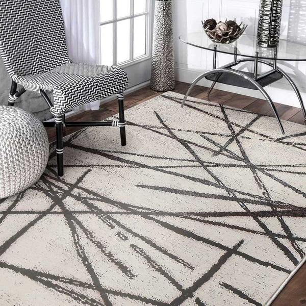 Calore Rugs Living Room Large Modern Soft Area Rug,Modern Simple Style Short Pile Beige pattern Carpet,Non-slip Large Abstract Straight Line Pattern