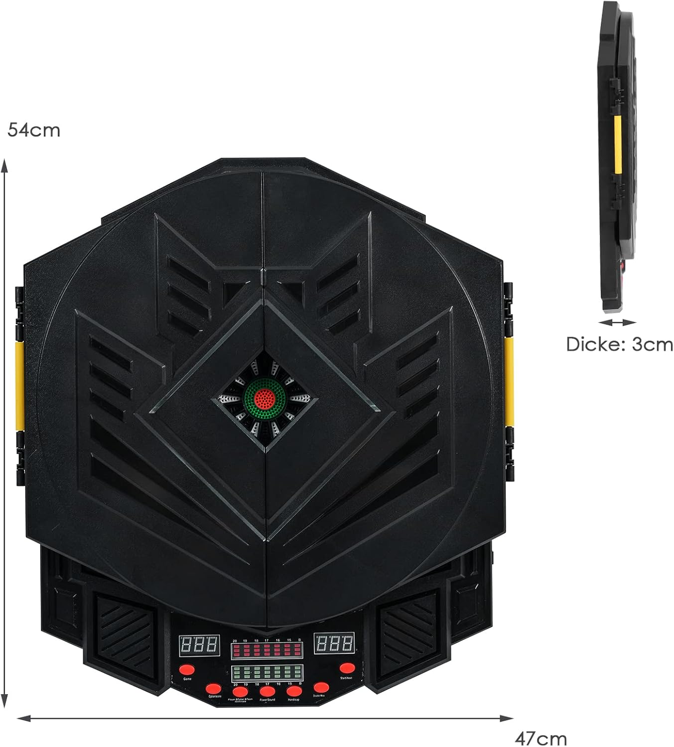 GYMAX Electronic Dart Board Set, Professional Hanging Dartboard with 12 Soft Tip Darts, Cabinet and LED Display, Aileron Target Dartboards for Kids Adults