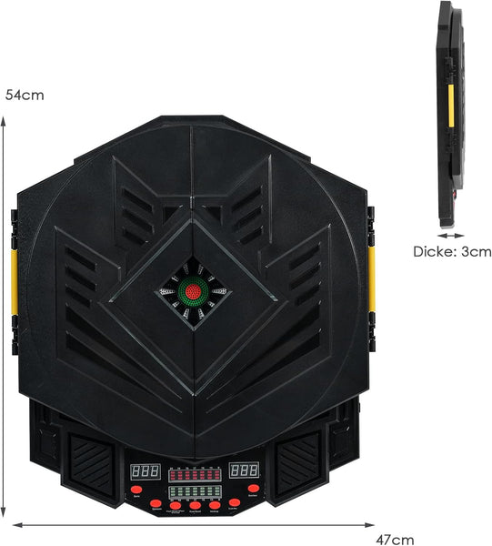 GYMAX Electronic Dart Board Set, Professional Hanging Dartboard with 12 Soft Tip Darts, Cabinet and LED Display, Aileron Target Dartboards for Kids Adults