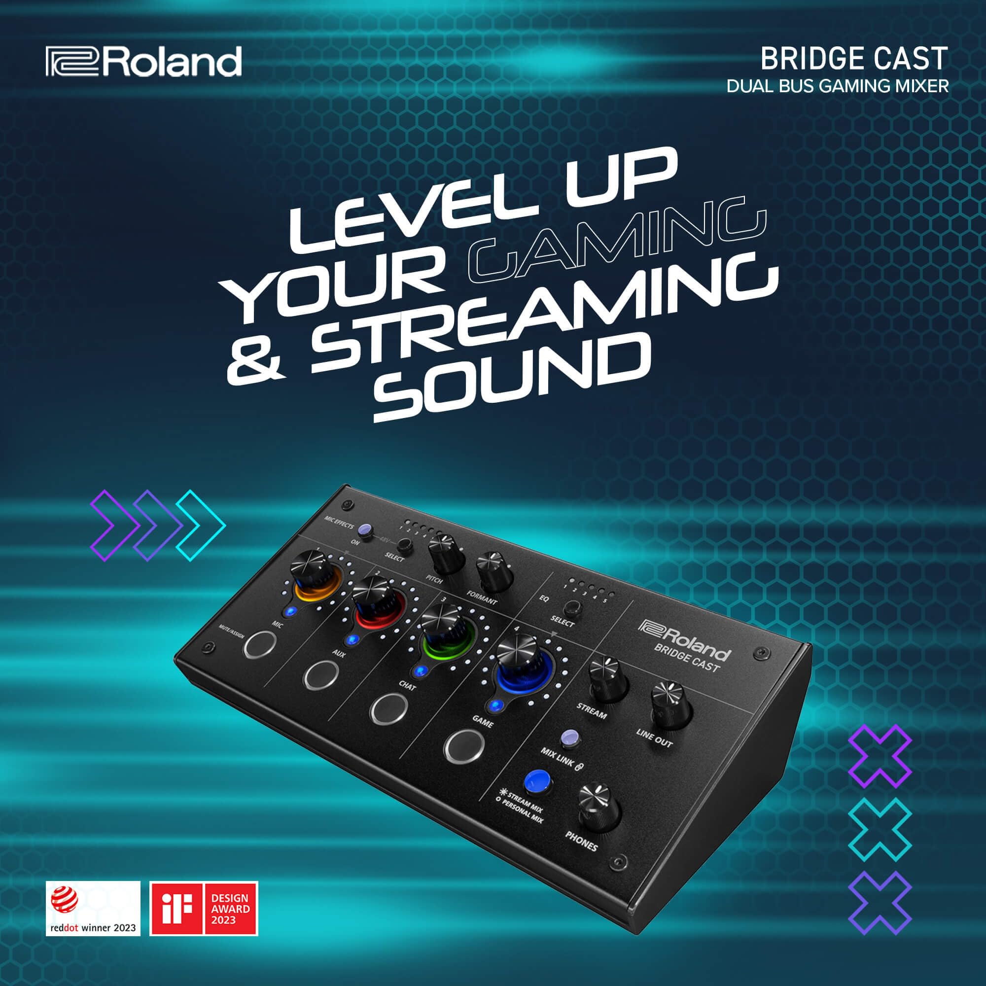 Roland BRIDGE CAST ONE Dual Bus Streaming Mixer Compact Audio Streaming Mixer For Online Gamers & Content Creators 32-Bit Hardware DSP USB-C Windows and Mac Connectivity XLR Mic Support