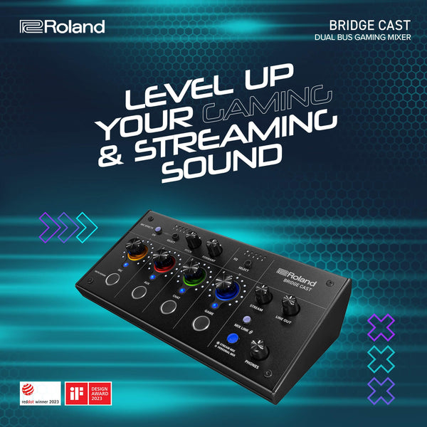 Roland BRIDGE CAST ONE Dual Bus Streaming Mixer Compact Audio Streaming Mixer For Online Gamers & Content Creators 32-Bit Hardware DSP USB-C Windows and Mac Connectivity XLR Mic Support
