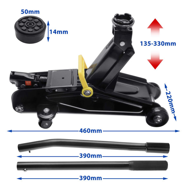 DEUBA® Hydraulic Low Profile 2 Tonne Trolley Jack for Cars | Lift Height 85-330 mm | Suitable for Lowered Vehicles | Equipment Case & Rubber Pad | Portable Heavy Duty Floor Jack Kit