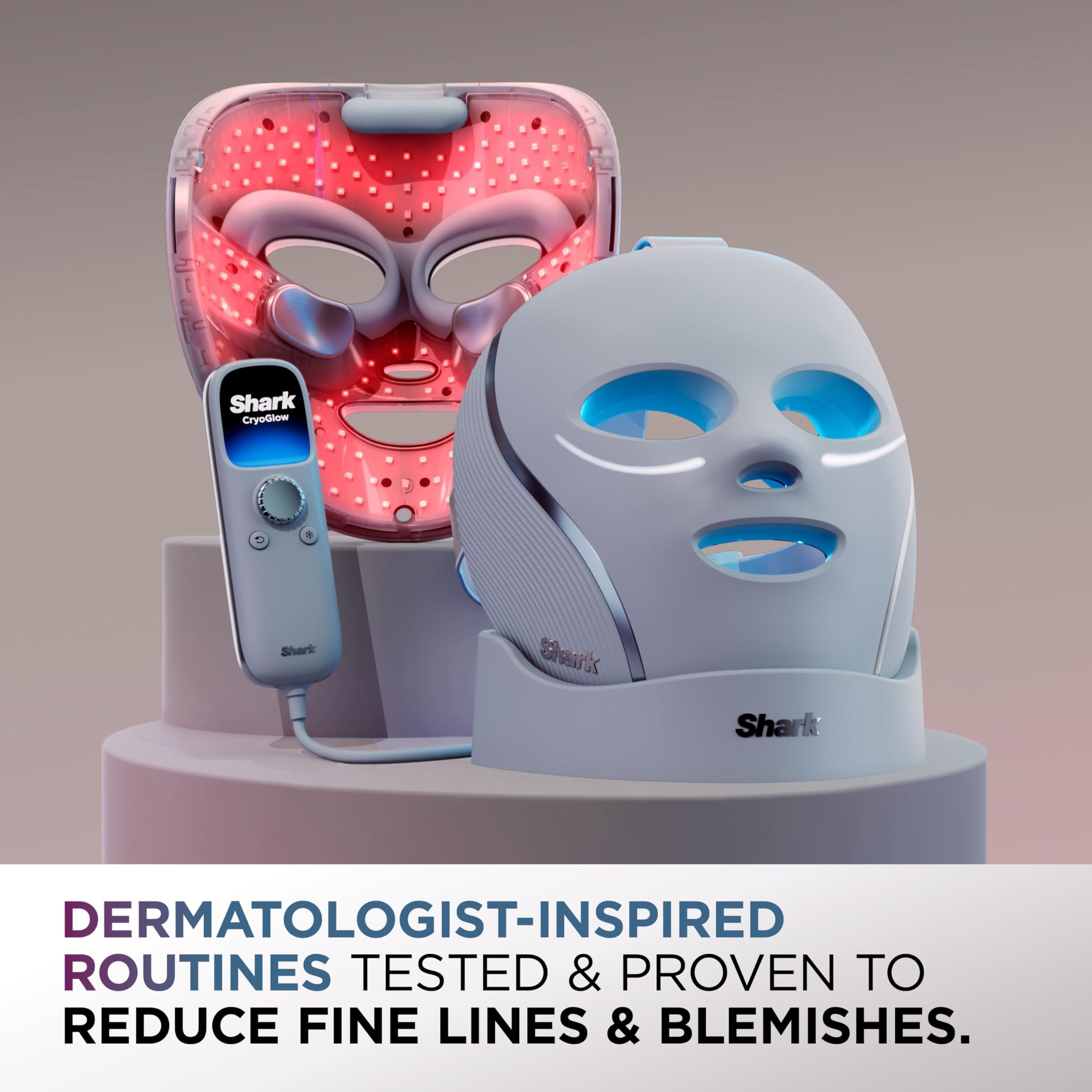 Shark CryoGlow LED Face Mask with Under-Eye Cooling, Anti-Ageing & Blemish Repair, Red & Blue LED, Infrared Light Therapy, USB-C, Remote Control, Storage Bag, Adjustable Straps