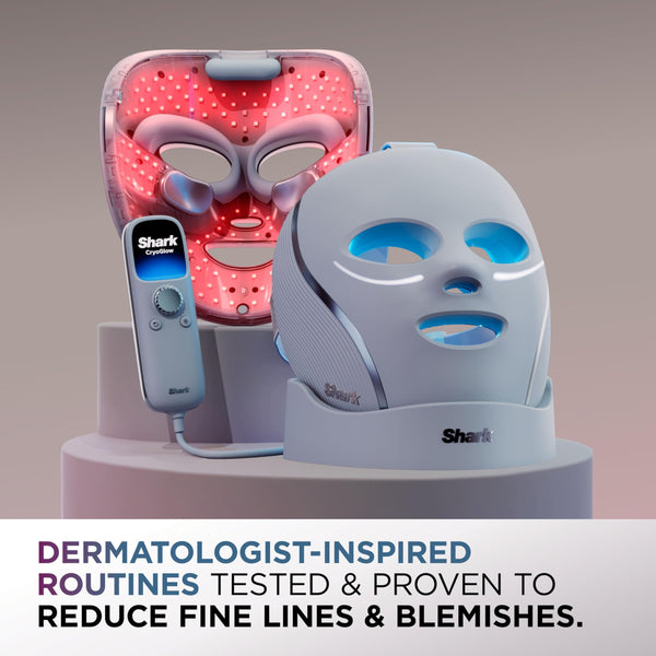 Shark CryoGlow LED Face Mask with Under-Eye Cooling, Anti-Ageing & Blemish Repair, Red & Blue LED, Infrared Light Therapy, USB-C, Remote Control, Storage Bag, Adjustable Straps