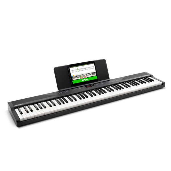 Alesis 88 Key Keyboard Piano with 480 Sounds, Speakers, USB MIDI, Sheet Music Tablet Rest, Power Adapter and Piano Lessons for Beginners