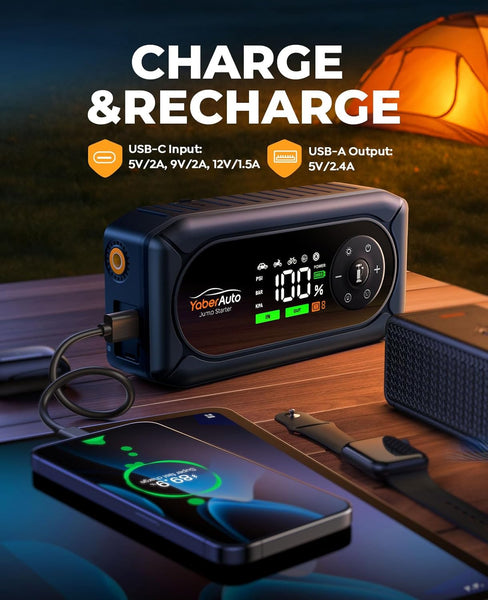 9-in-1Jump Starter Power Pack 4500A with 150PSI Air Compressor, YaberAuto Car Battery Booster Jump Starter for 9L Gas/8L Diesel, Car Starter Power Bank with Jump leads, Gloves, Lights