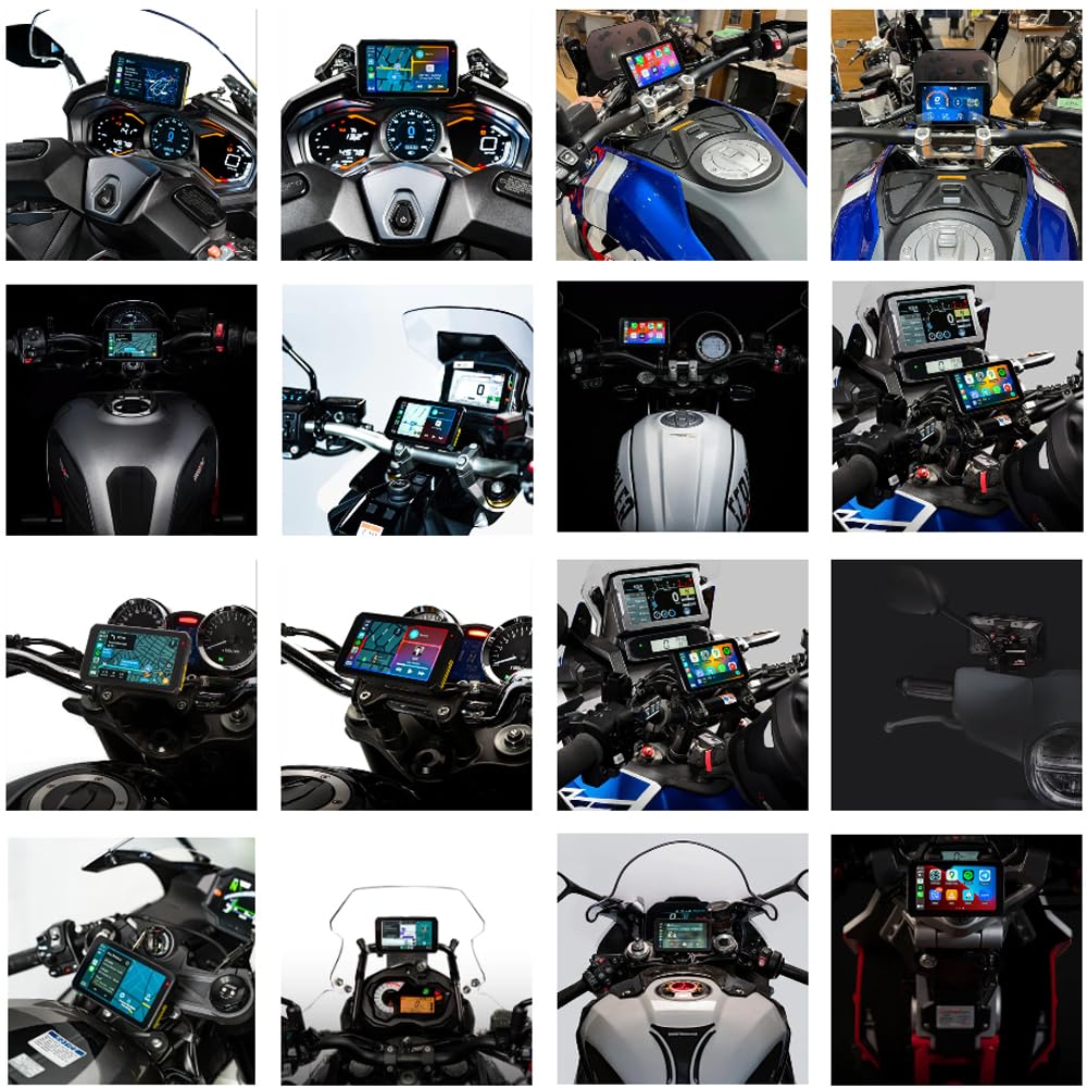 AIO-5 Lite Motorcycle Carplay Android Auto GPS Navigation System, BSD, STARVIS HDR 5" LCD, 60FPS,5G Wi-Fi BT, IP67 Waterproof, Support Siri Google Assistant, 24H Parking Mode, Dedicated App