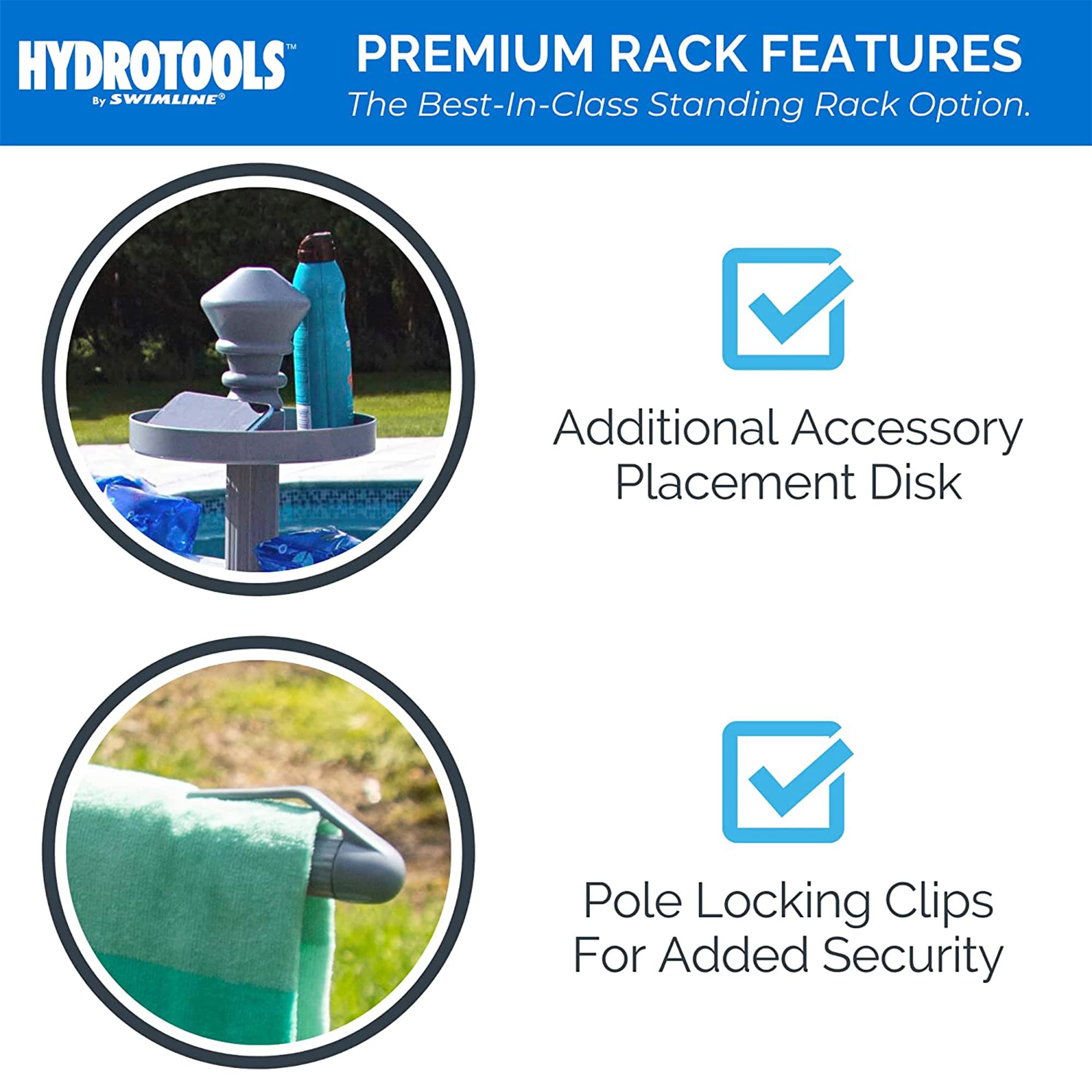 Swimline HYDROTOOLS 89033 Premium Free Standing Poolside Valet Towel Rack Adjustable With Water Weighted Base Three Arms Secure Clips For Outdoors &