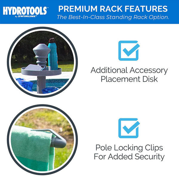Swimline HYDROTOOLS 89033 Premium Free Standing Poolside Valet Towel Rack Adjustable With Water Weighted Base Three Arms Secure Clips For Outdoors &