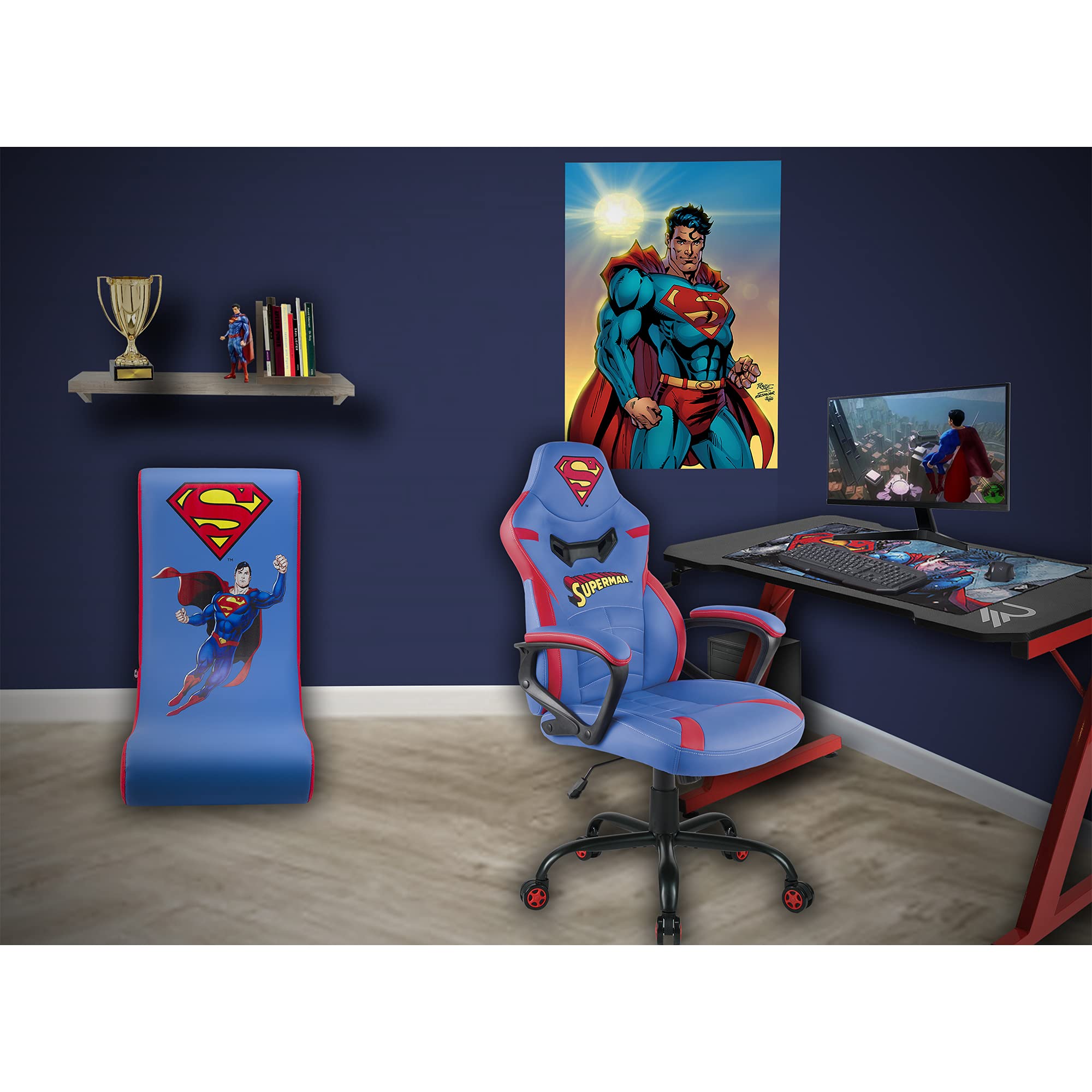 Subsonic Joker - Gaming chair or office chair, adult gamer chair, comfortable seat, integrated headrest, adjustable armrests and height, ergonomic backrest - Black