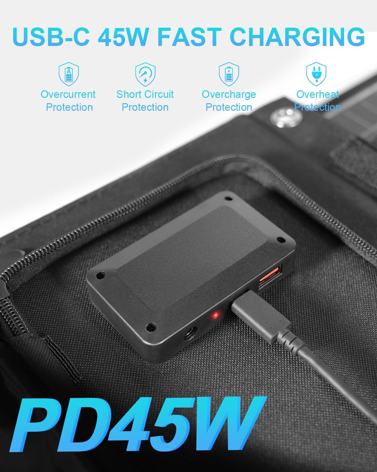 ELECAENTA 60W Foldable Solar Panel ETFE Solar Charger USB-C PD45W QC3.0 DC 18V for Portable Solar Generator Power Station Smartphones Outdoor Power Backup Waterproof Dustproof, 1.6KG