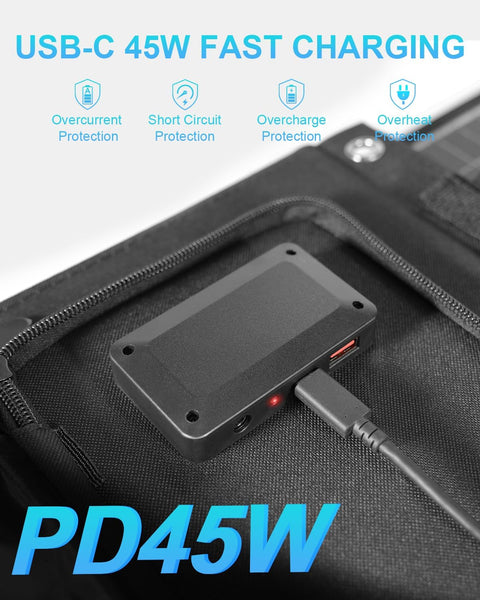 ELECAENTA 60W Foldable Solar Panel ETFE Solar Charger USB-C PD45W QC3.0 DC 18V for Portable Solar Generator Power Station Smartphones Outdoor Power Backup Waterproof Dustproof, 1.6KG