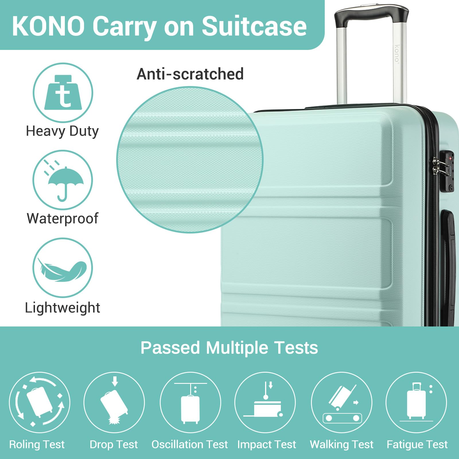 Kono Fashion Hand Luggage Lightweight ABS Hard Shell Trolley Travel Suitcase
