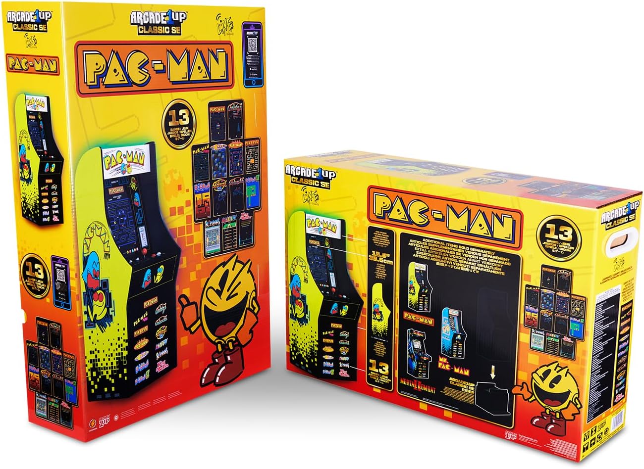 Arcade1Up PAC-MAN Classic SE Arcade Game Machine – 1.22 Meter Cabinet, 13 Classic Video Games, 39.62 cm IPS Display, Easy Assembly, Perfect for At-Home Gaming
