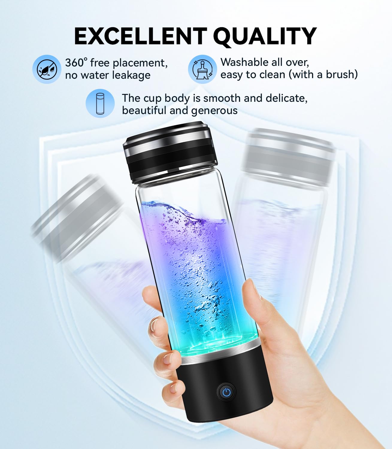 Upgrade 3-in-1 Hydrogen Water Bottle Generator - Industry TOP - 24-Hour Hydrogen Lock | 0 Chlorine & 0 Ozone | 100% Leak-Proof Seal, Hydrogen Water Bottle Generator