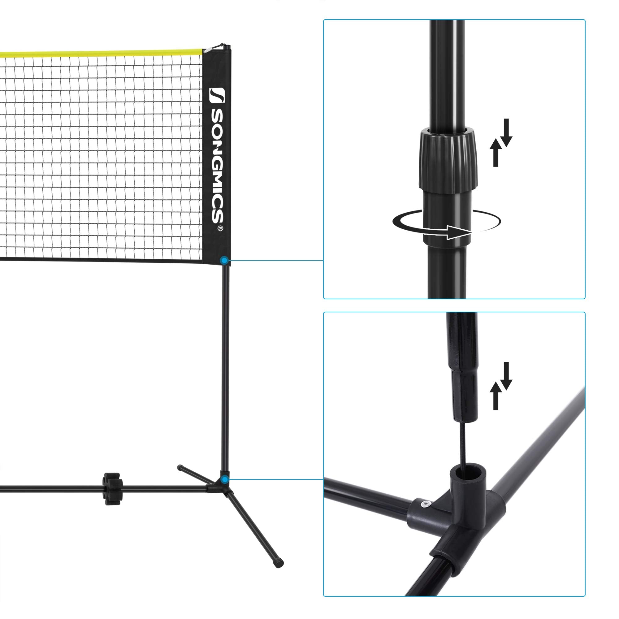 SONGMICS 3 m Badminton Net, Volleyball Net, Adjustable Poles Height, Portable Set for Tennis