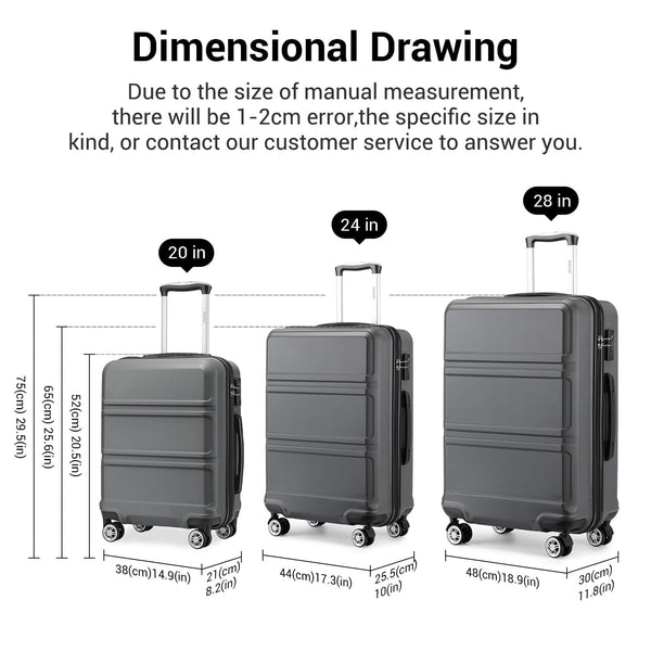 Kono Fashion Hand Luggage Lightweight ABS Hard Shell Trolley Travel Suitcase