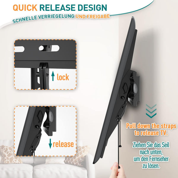 ELIVED Tilt TV Wall Bracket, Ultra Slim TV Mount for Most of 26-60 inch Flat or Curved LCD, LED, OLED TVs with VESA 75x75mm-400x400mm up to 45KG, Tool-free Adjustable Tilting TV Bracket EV007