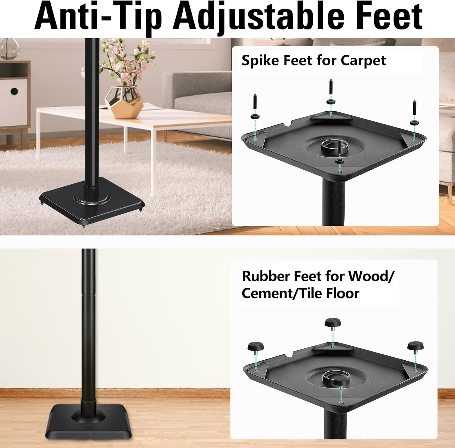 Mounting Dream Speaker Stands Height-Adjustable for Satellites up to 5 kg, Set of 2 Floor Stands