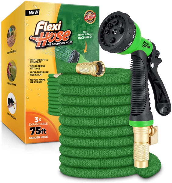 Flexi Hose Upgraded Expandable Garden Hose Pipe Including 8 Function Spray Gun Nozzle - Extra Strength with 2 cm Solid Brass Fittings - No-Kink Flexible Garden Hoses (Orange/Black 15 Metres)