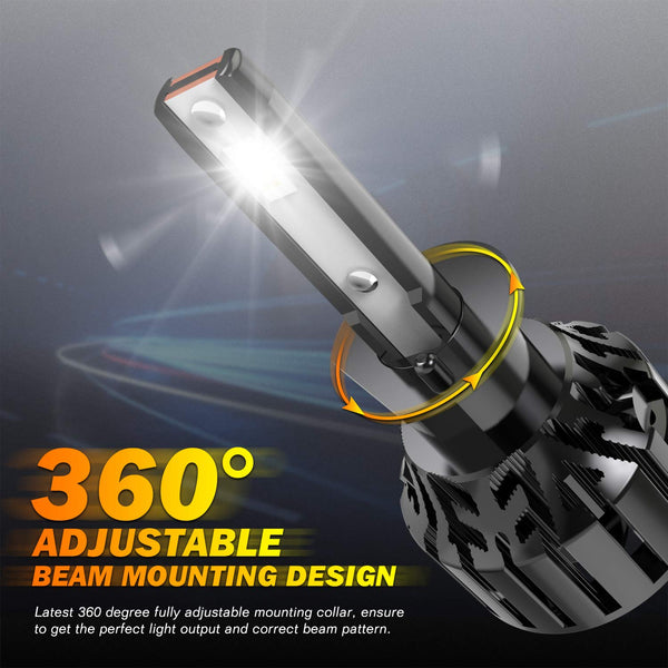 KATUR H7 LED Headlight Bulb, 80W 16000LM 6000K Cool White 400% Brightness Super Bright 360 Degree Adjustable Beam Angle H7 Headlight Bulb Conversion Kit IP65 Waterproof, Pack of 2