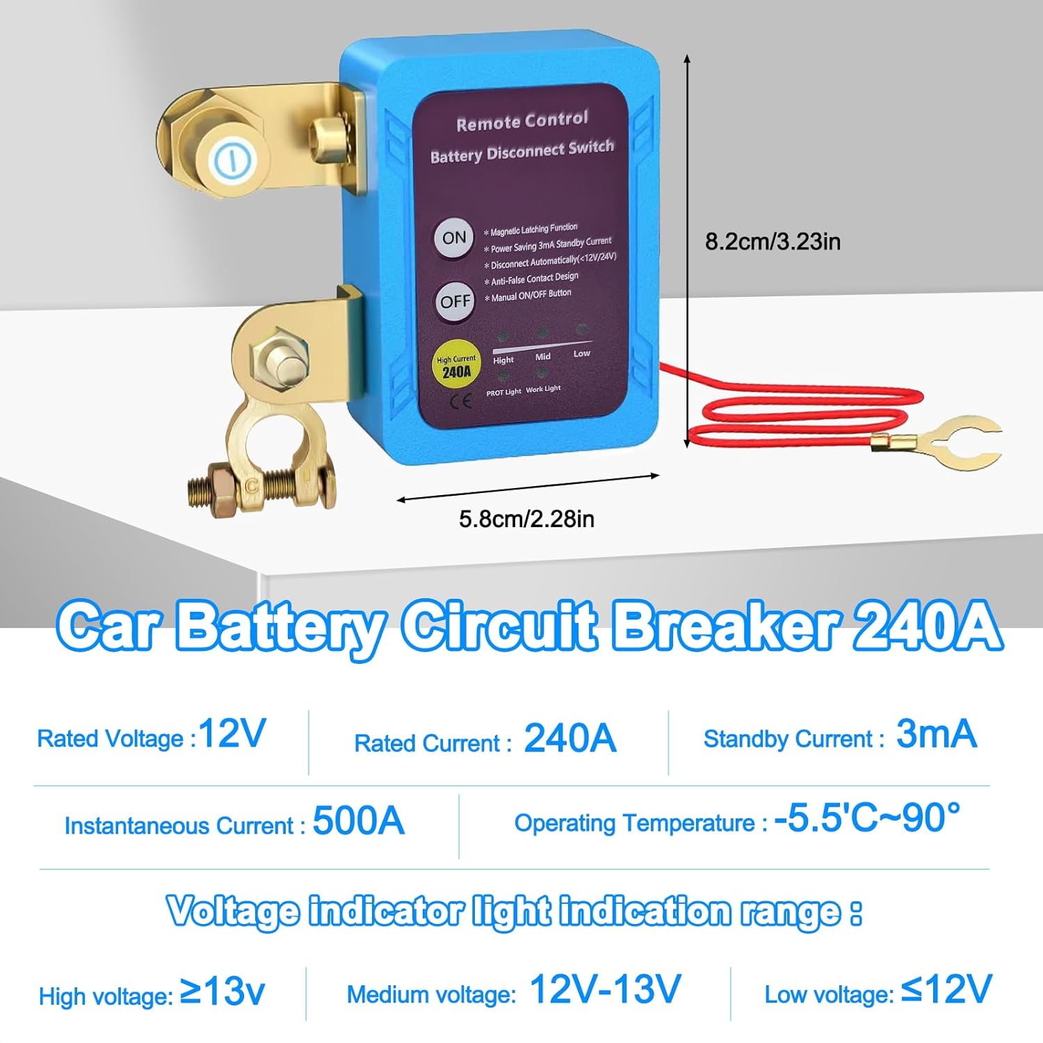 Wireless Remote Control Car Isolator Switch, 12V 240A Battery Disconnect, Energy-Saving Anti-Theft Isolator with 2 Remotes for Car, RV, ATV, Truck, Camper, Boat