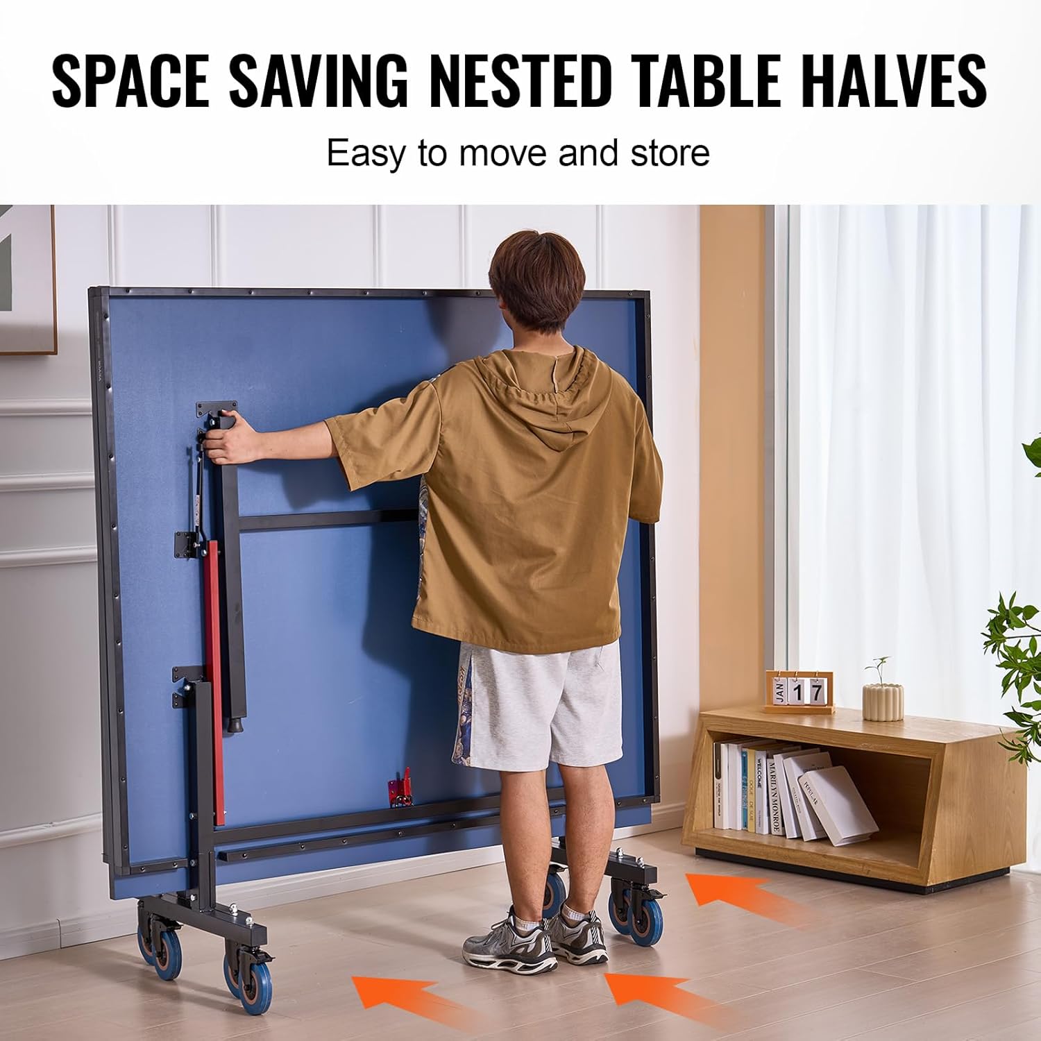 VEVOR Ping Pong Table, Professional Table Tennis Game, Indoor MDF Portable Table Tennis Table, Foldable Ping Pong Table with Quick Clamp Net and Lockable Wheels, 10 Minute Easy Assembly, 25mm Tabletop