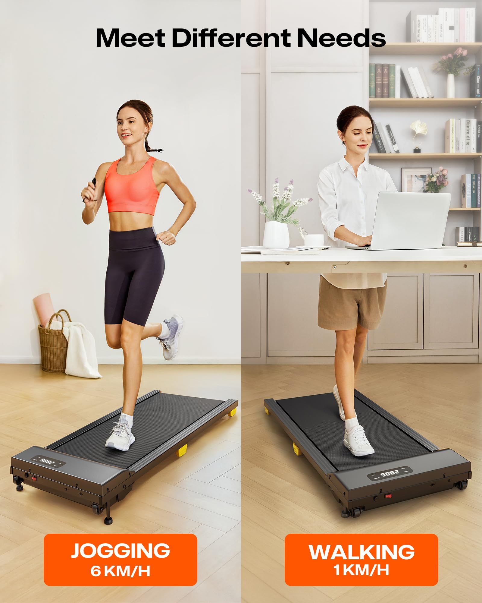 Treadmill with Incline 9%, Walking Pad 1-6 km/h, Under Desk Treadmill with Remote Control and LED Display, Six-Point Shock Absorption