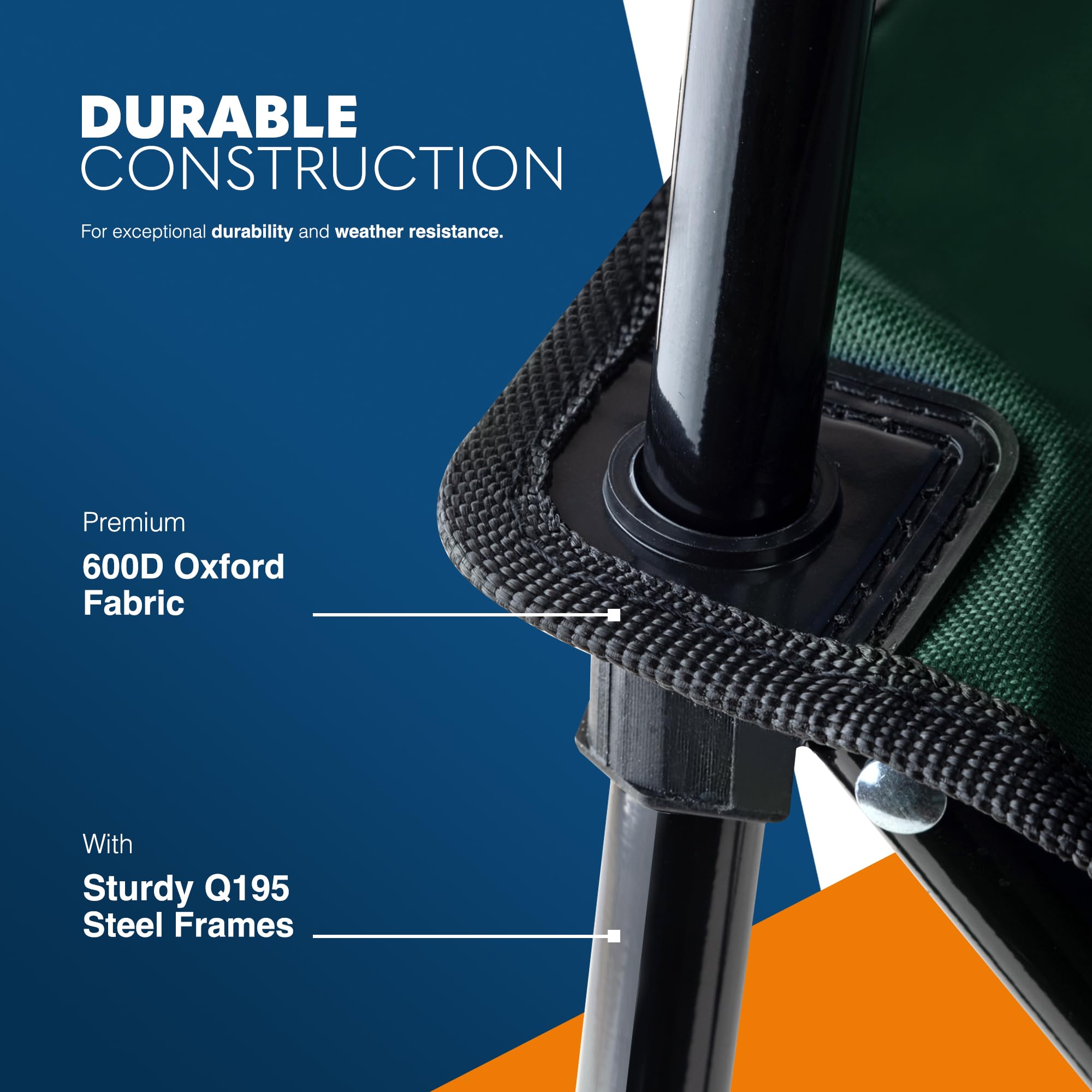 Voyager Folding Camping Chairs 2 Pack with Cooler Bag, Lightweight Q195 Steel Frame, 600D Oxford Fabric, Portable & Comfortable - Black (Black, Padded)