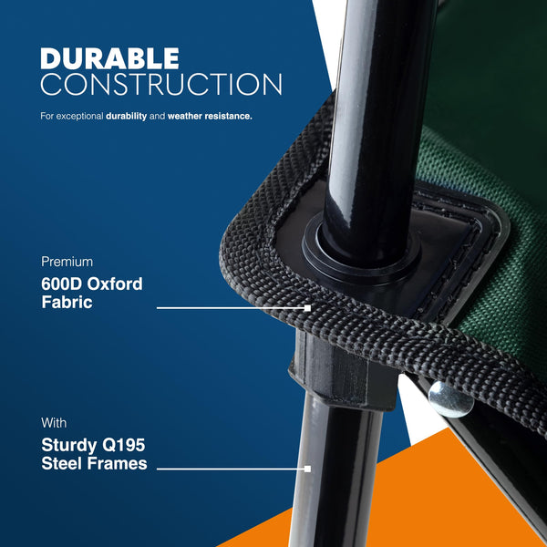 Voyager Folding Camping Chairs 2 Pack with Cooler Bag, Lightweight Q195 Steel Frame, 600D Oxford Fabric, Portable & Comfortable - Black (Black, Padded)