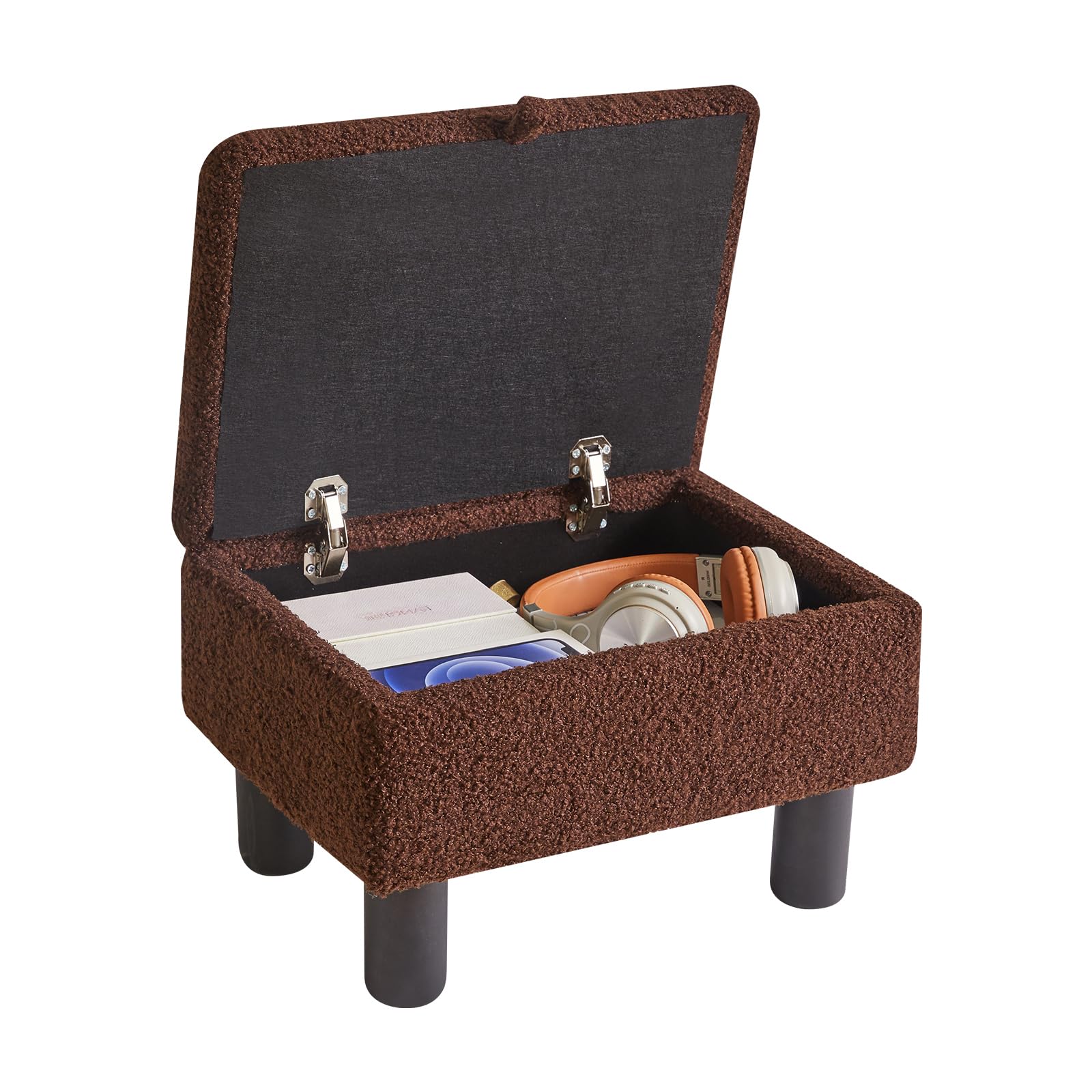 Aibiju Footstool with Storage, Small Rectangle Ottoman with Padded Seat Pine Wood Legs,Faux Teddy Fur Sofa Footrest Extra Seating for Living Room