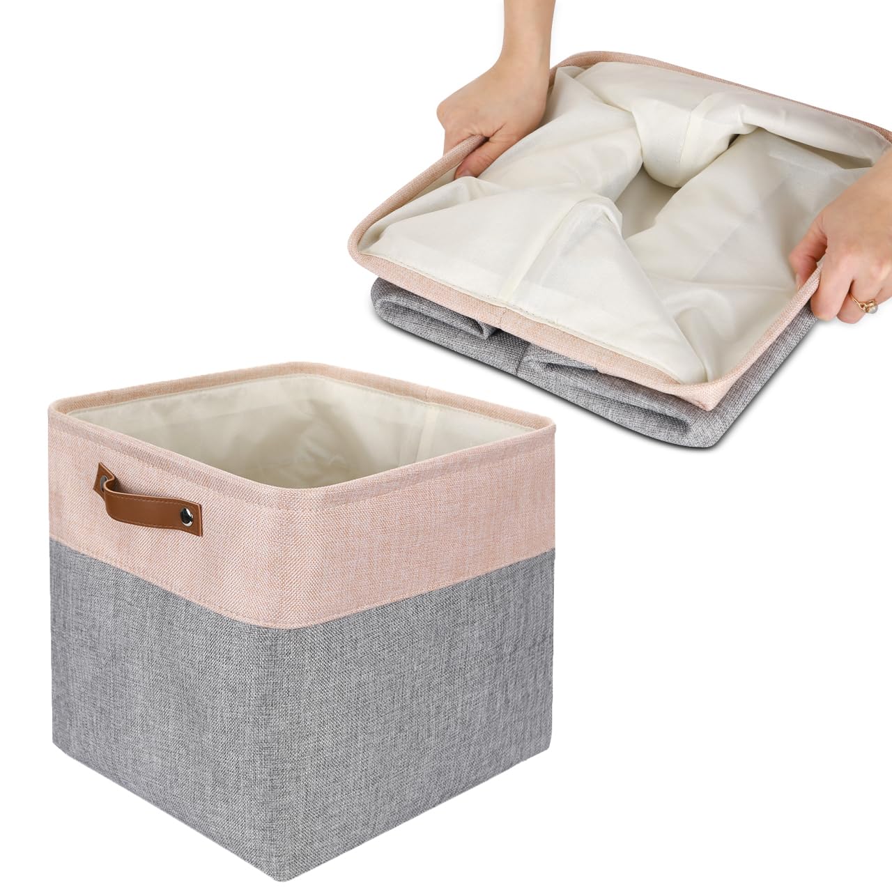 Mangata Kallax Storage Boxes, Set of 4 Fabric Storage Cubes with Handles(33x38x33cm, Grey Pink)