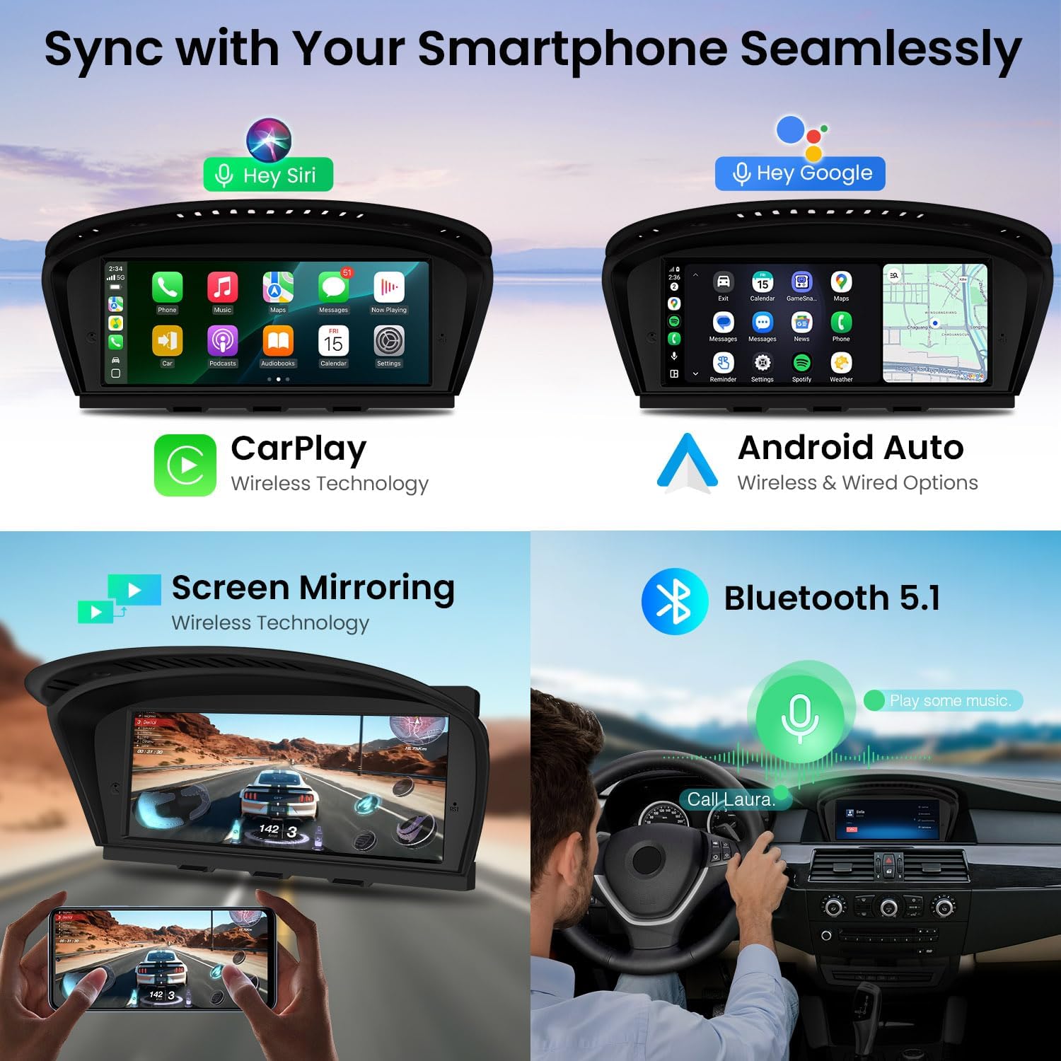 XTRONS 8.8" Car Stereo Android Octa-Core 4+64GB for BMW 3 Series E90 E91 5 Series E60 E61 (2005-2008) w CCC system Touch IPS Screen GPS navigation, w 4G LTE CarAutoPlay Android Auto Support AHD Camera