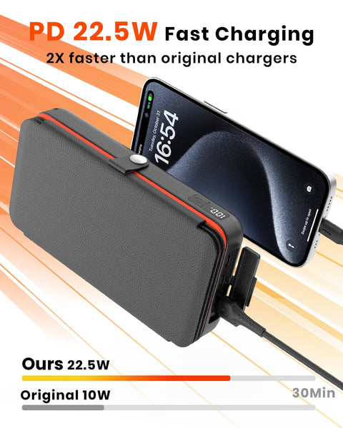 Paloceru Solar Power Bank 26800mAh - Portable Solar Charger with 4 Foldable Panels – PD QC 3.0 Fast Charging Battery Bank with USB C Output/Input - Outdoor Battery Pack with Flashlight for Camping