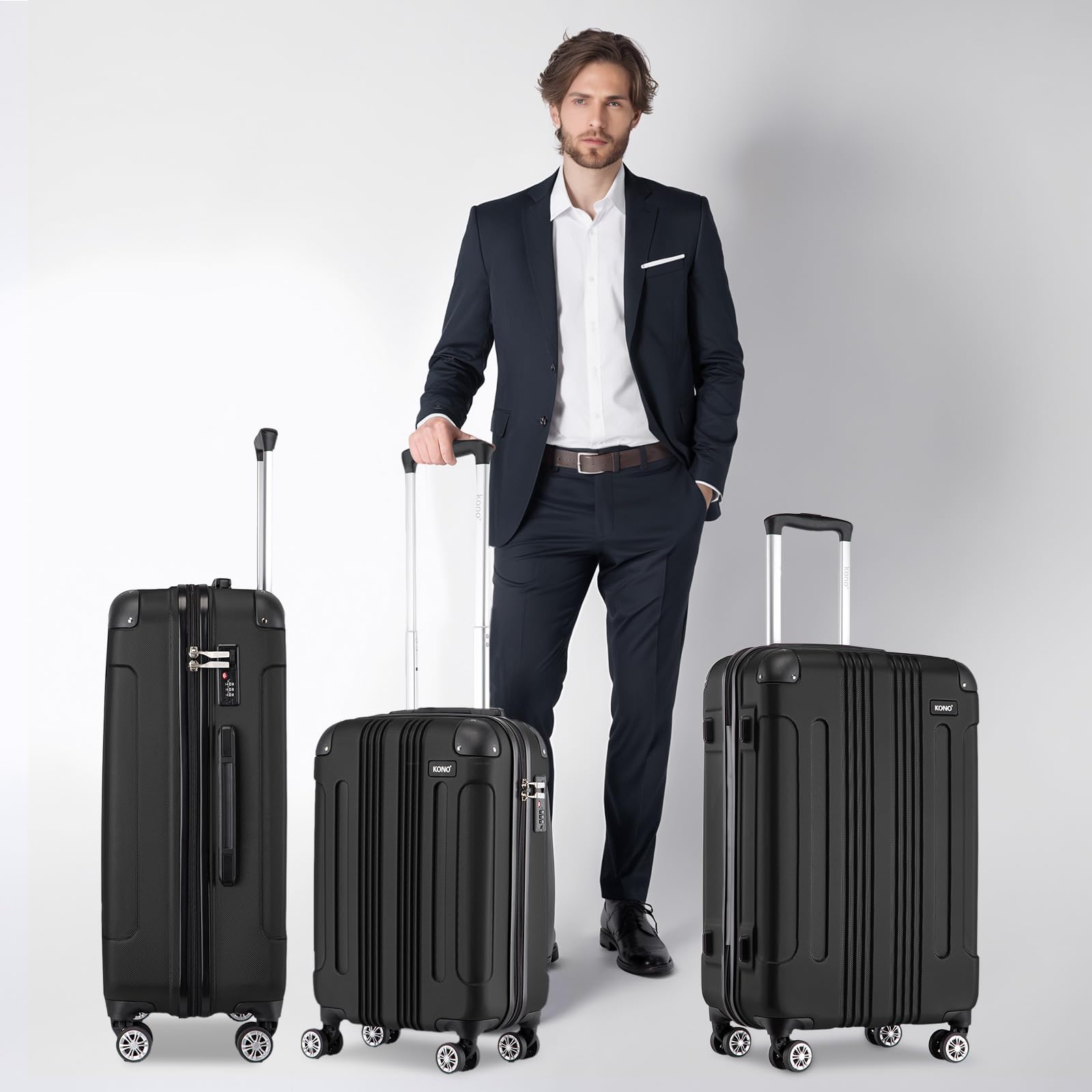 Kono 28 Inch Large Hard Shell Luggage Lightweight ABS 4 Wheels Spinner Business Trip Trolley Case Suitcase (Grey)