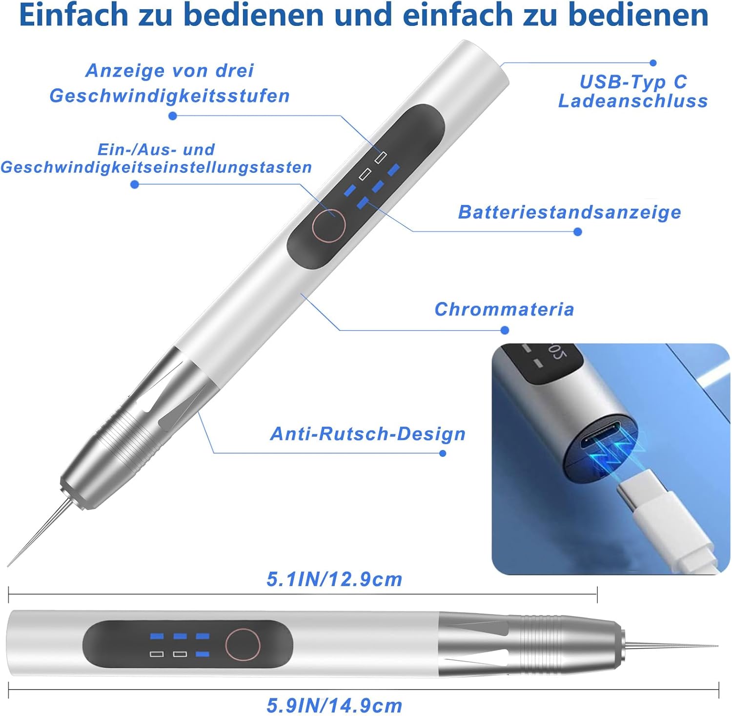 Airminti Engraving Pen Electric Engraving Tool Kit USB Cordless Rechargeable Engraving Pen Mini DIY Engraver Pen for Carving Glass Wood Metal Stone Plastic Nails Jewelry (Silver)