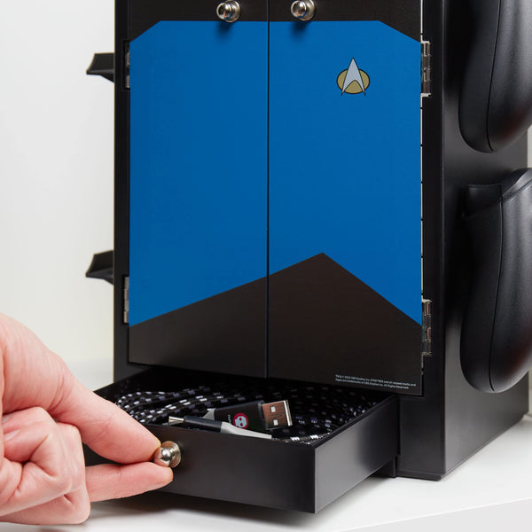 Numskull Official PS5-Inspired Gaming Accessory Locker & Storage Stand – Holds 10 Games/DVDs, 4 Controllers, Headset, and Accessories – Durable & Compact Organizer – Official PS5-Inspired Merchandise