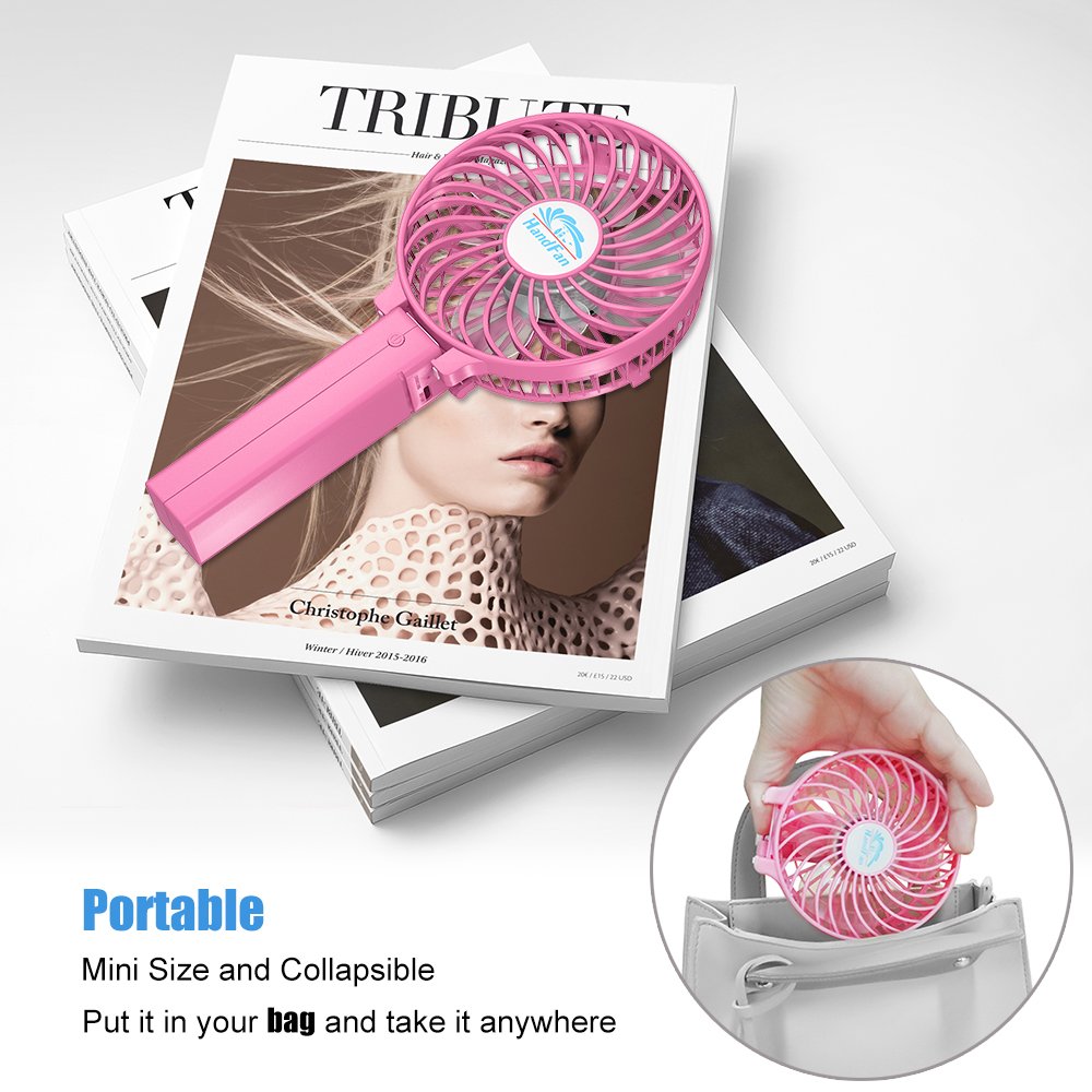 VersionTech Hand Held Fan,Portable Handheld USB Rechargeable Fans with 3 Speeds,Battery Operated Electric Powered Mini Foldable Desk Desktop Fans for Home Office Ceiling Travel Black